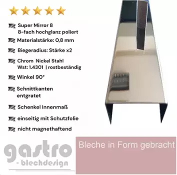 U profil aus Edelstahl Hochglanz poliert